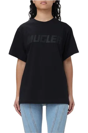 MUGLER Koszulki, Kobieta, Czarny, S, Koszulka z logo Damska Biała