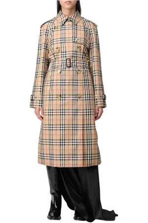 Burberry Płaszcze, Kobieta, Beżowy, XS, Klasyczny Plażowy Trencz w Kratę
