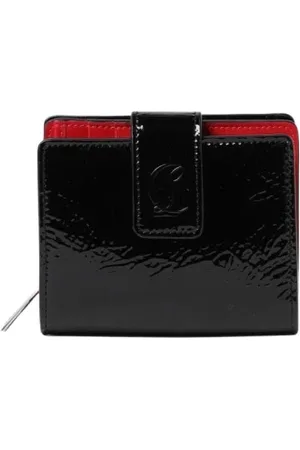 Christian Louboutin Akcesoria, Kobieta, Czarny, ONE SIZE, Czarna Kompaktowa Portmonetka z Lakierowanej Skóry