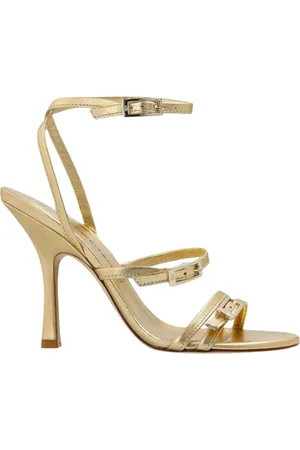 Stuart Weitzman Buty, Kobieta, Żółty, 40 EU, Złote Sandały na Obcasie z Paskami