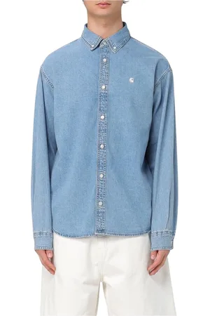 Carhartt Koszule, Mężczyzna, Niebieski, S, Denim, Denim Koszula Luźny Krój Niebieska