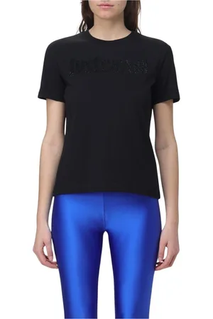 Roberto Cavalli Koszulki, Kobieta, Czarny, S, Czarna Koszulka z Logo z Cyrkoniami