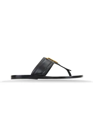 Tom Ford Buty, Kobieta, Czarny, 36 EU, Płaskie skórzane sandały z złotym detalem