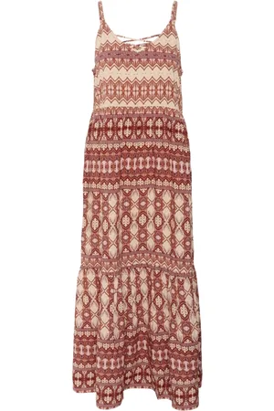 Cream Sukienki, Kobieta, brązowy, 2XL, Len, Etniczna Geometryczna Blada Sukienka