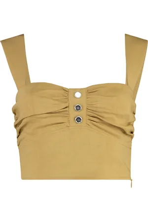Pinko Koszulki, Kobieta, Beżowy, M, Sweetheart Linen Crop Top
