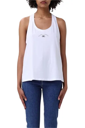 Elisabetta Franchi Koszulki, Kobieta, Biały, L, Biała Racerback Tank Top