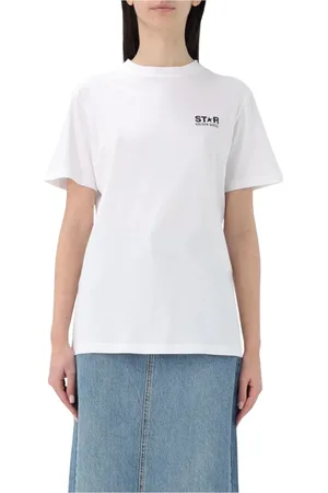 Golden Goose Koszulki, Kobieta, Biały, L, Koszulka Star z Logo Krótkie Rękawy
