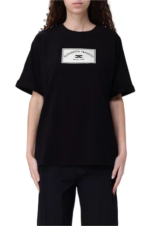 Elisabetta Franchi Koszulki, Kobieta, Czarny, XS, Minimalistyczny T-shirt z naszywką