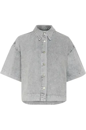 My Essential Wardrobe Bluzki, Kobieta, Szary, XS, Denim, Boxy Short Denim Shirt Jasnoszary