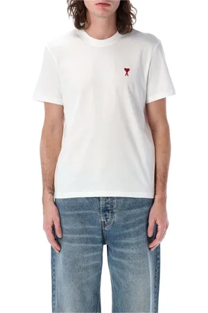 Ami Koszulki, Mężczyzna, Biały, L, Czerwony Klasyczny T-shirt z Haftem Serca