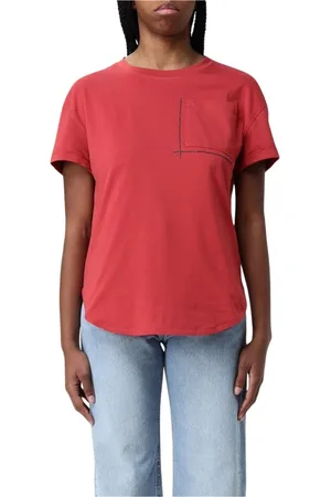 Brunello Cucinelli Koszulki, Kobieta, Czerwony, L, Biała Koszulka z Kieszenią Casual Chic Styl