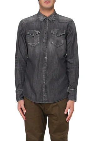 Dsquared2 Koszule, Mężczyzna, Czarny, XL, Denim, Czarna Zniszczona Dżinsowa Koszula z Długim Rękawem