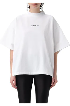 Balenciaga Koszulki, Kobieta, Biały, L, Len, Haftowany T-shirt z bawełny Czarny