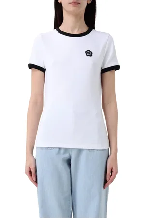 Kenzo Koszulki, Kobieta, Biały, XS, Czarna Krótki Rękaw Żakardowy T-shirt