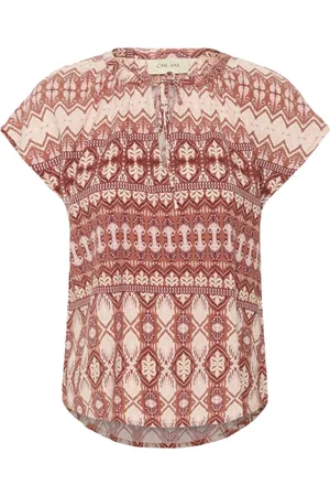 Cream Bluzki, Kobieta, Wielobarwność, M, Etniczna Geometryczna Blada Bluzka Top