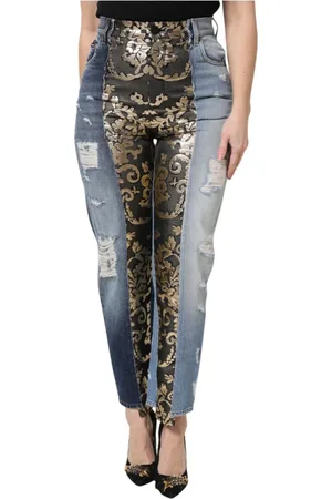 Dolce & Gabbana Jeansy, Kobieta, Wielobarwność, 3XS, Denim, Patchwork High Waist Denim Jeansy