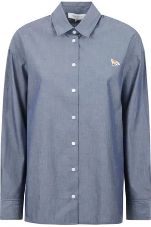 Maison Kitsuné Bluzki, Kobieta, Niebieski, S, Casual Koszula z Logo Patch