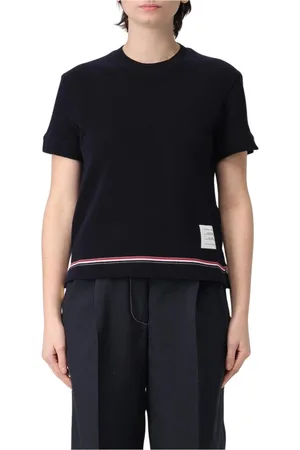 Thom Browne Koszulki, Kobieta, Niebieski, M, Klasyczny Biały T-shirt z Okrągłym Dekoltem