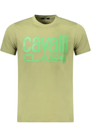 Roberto Cavalli Koszulki, Mężczyzna, Zielony, L, T-shirt z odważnym nadrukiem i logo