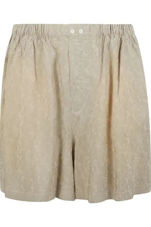 Acne Studios Szorty, Mężczyzna, Beżowy, M, Monogramowe Szorty z Wiskozy z Haftem Logo