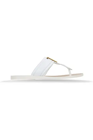 Tom Ford Buty, Kobieta, Biały, 36 EU, Płaskie skórzane sandały z złotym detalem
