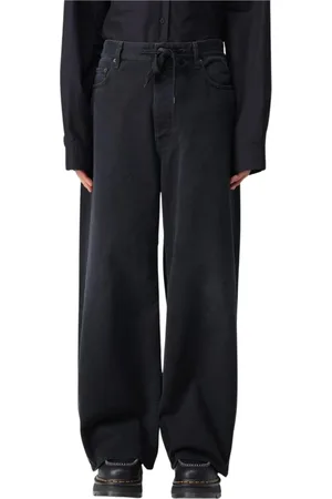 Balenciaga Jeansy, Mężczyzna, Czarny, L, Len, Eleganckie Spodnie Straight-Leg