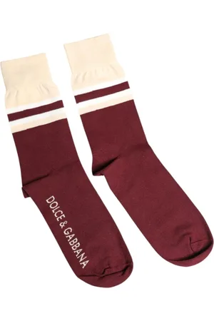 Dolce & Gabbana Bielizna, Mężczyzna, Czerwony, L, Logo Print Mid Calf Socks Burgundy