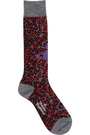 Vivienne Westwood Bielizna, Mężczyzna, Wielobarwność, M, Leopard Print Crew Socks