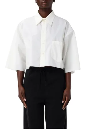 Maison Margiela Bluzki, Kobieta, Biały, 2XS, Biała Bluzka z Dekoltem V Elegancki Styl