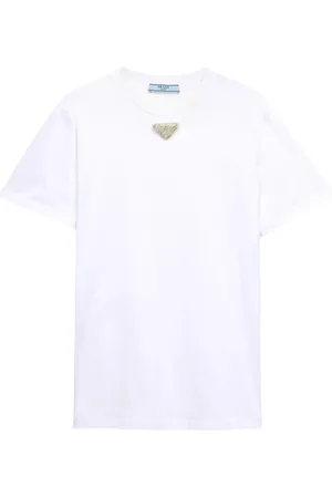 Prada Koszulki, Kobieta, Biały, S, Kryształowe T-Shirt z Trójkątem