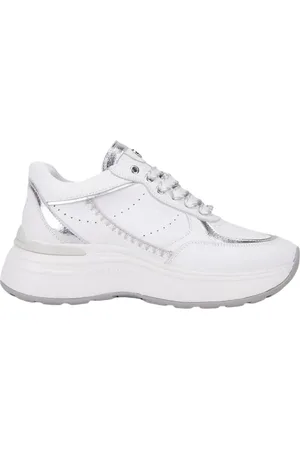 Janet&Janet Buty, Kobieta, Biały, 38 EU, Chunky Białe Skórzane Sneakersy z Metalicznymi Szczegółami