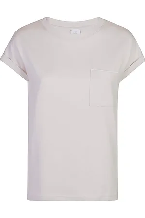ELEVENTY Koszulki, Kobieta, Beżowy, M, Bawełna, Bawełniany T-shirt z okrągłym dekoltem i kontrastową kieszenią