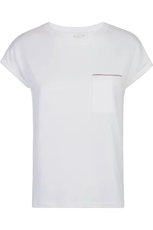 ELEVENTY Koszulki, Kobieta, Biały, M, Bawełna, T-shirt z okrągłym dekoltem i kontrastową kieszenią