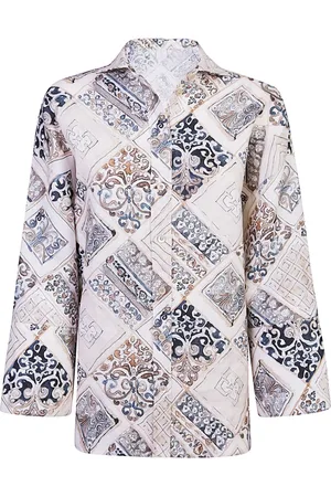 ELEVENTY Bluzki, Kobieta, Wielobarwność, M, Len, Lniana koszula Kimono z nadrukiem
