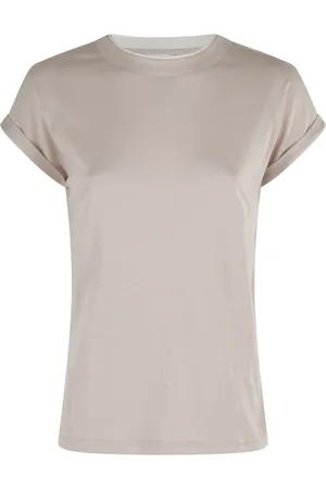 ELEVENTY Koszulki, Kobieta, Beżowy, S, Piaskowy i Kremowy T-shirt z Okrągłym Dekoltem