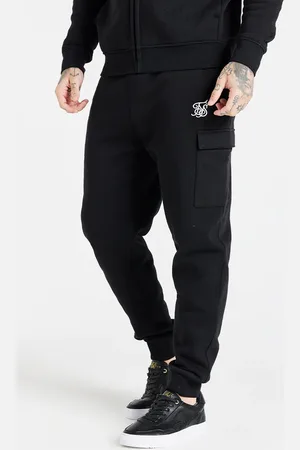 SikSilk Męskie Czarne Esencjonalne Cargo Fleece Jogger XS