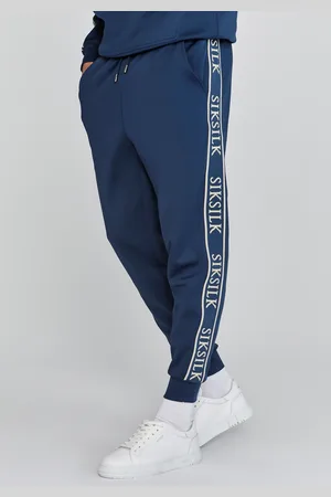 SikSilk Męskie Granatowe Spodnie Dresowe z Taśmą, Dopasowane do Muskulatury M