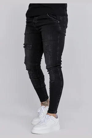 SikSilk Męskie Czarne Wypłukane Esencjonalne Postrzępione Skinny Jeans XS