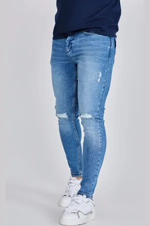 SikSilk Męskie Niebieskie Postrzępione Skinny Jeans 32
