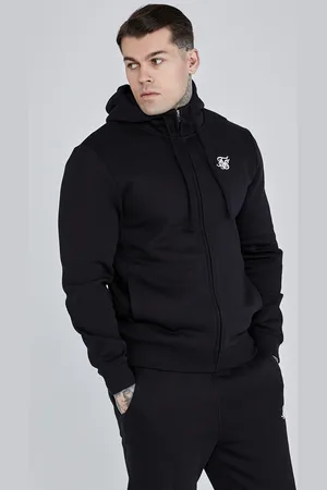 SikSilk Męska Czarna Esencjonalna Bluza z Kapturem i Zamkiem Błyskawicznym XS