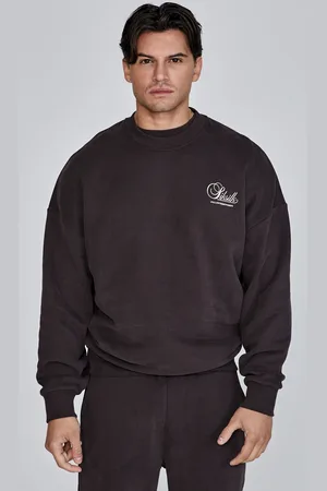 SikSilk Brązowy sweter męski z grafiką