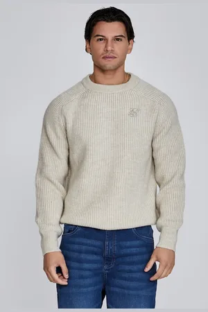 SikSilk Męski Kremowy Dziany Sweter M