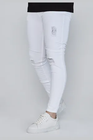 SikSilk Męskie Białe Postrzępione Skinny Jeans R
