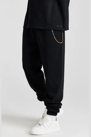 SikSilk Czarne spodnie dresowe męskie z łańcuchem