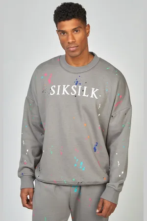 SikSilk Szara bluza męska z nadrukiem farby