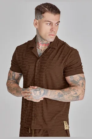 SikSilk Męska Brązowa Koszula z Ręcznikowego Materiału XS