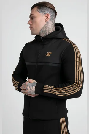 SikSilk Czarna bluza męska z zamkiem i taśmą w kolorze złota