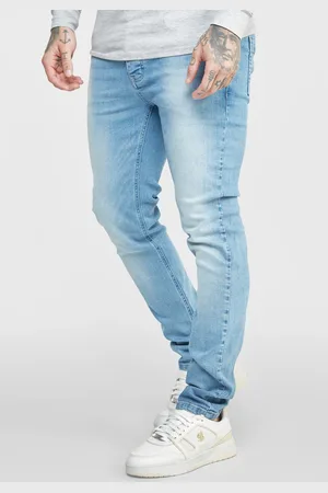 SikSilk Wąskie jasnoniebieskie jeansy męskie washed