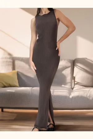 Sinsay Dopasowana sukienka maxi w prążek