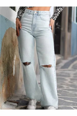 Sinsay Jeansy wide leg high waist z przetarciami